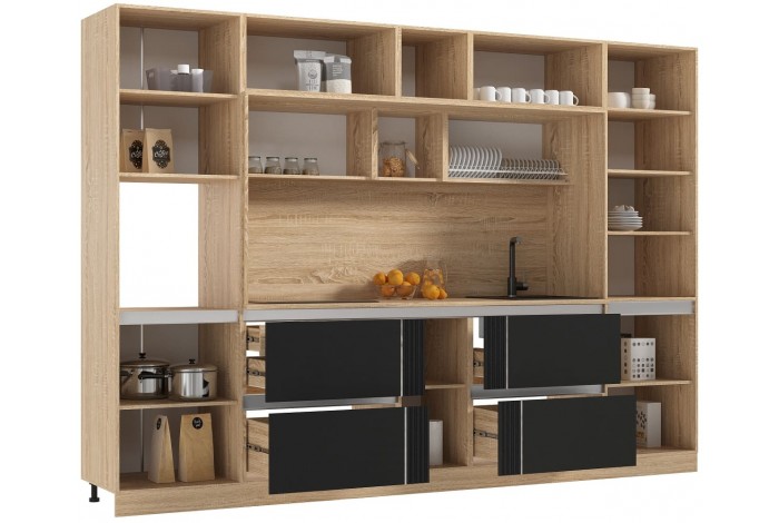 Кухня Карина 3,2 ВТ дуб сонома - пластер блэк