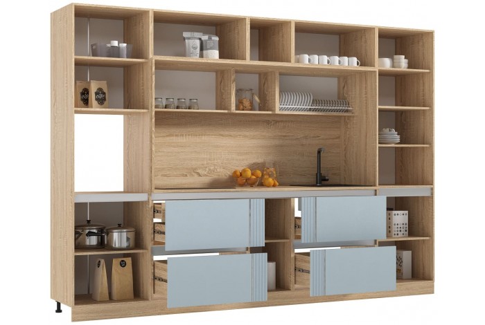 Кухня Карина 3,2 ВТ дуб сонома - пластер скай