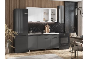 Кухня "Монако" 1,6 м комплект 1 (графит софт - белый снег софт)