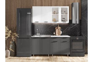 Кухня "Монако" 1,6 м комплект 1 (графит софт - белый снег софт)