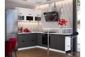 Кухня угловая "Монако" 1,8х2,5 м ВТ (графит софт - белый снег софт)