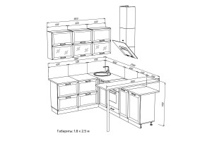 Кухня угловая "Монако" 1,8х2,5 м ВТ (графит софт - белый снег софт)