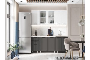 Кухня "Монако" 1,8 м комплект 1 (графит софт - белый снег софт)