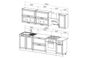 Кухня "Монако" 2,6 м ВТ (графит софт - белый снег софт)