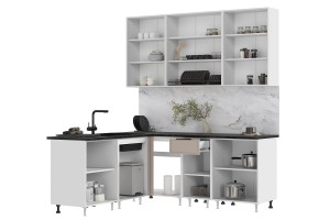 Кухня угловая "Николь" 1,8х2,0/900 м Белый - Холст Латте