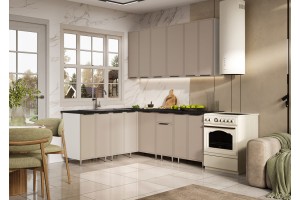 Кухня угловая "Николь" 1,8х2,0/900 м Белый - Холст Латте