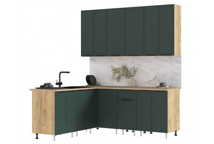 Кухня угловая Николь 1,8х2,0/900 м Дуб Крафт Золотой - Браш Мени Грин