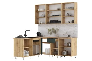 Кухня угловая "Николь" 1,8х2,0/900 м Дуб Крафт Золотой - Браш Мени Грин