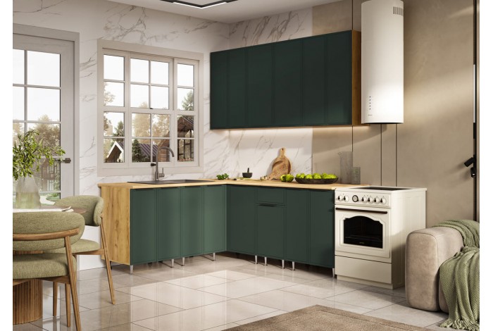 Кухня угловая Николь 1,8х2,0/900 м Дуб Крафт Золотой - Браш Мени Грин