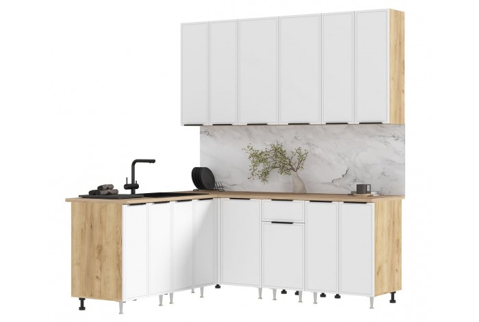 Кухня угловая Николь 1,8х2,0/900 м Дуб Крафт Золотой - Браш Вайт