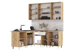 Кухня угловая "Николь" 1,8х2,0/900 м Дуб Крафт Золотой - Браш Вайт