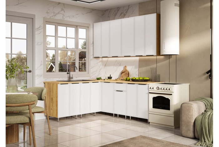 Кухня угловая Николь 1,8х2,0/900 м Дуб Крафт Золотой - Браш Вайт