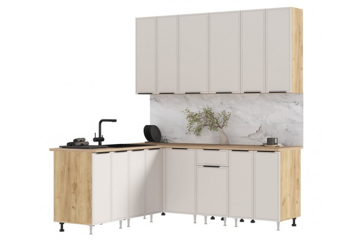 Кухня угловая Николь 1,8х2,0/900 м Дуб Крафт Золотой - Кашемир