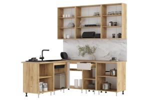 Кухня угловая "Николь" 1,8х2,0/900 м Дуб Крафт Золотой - Кашемир