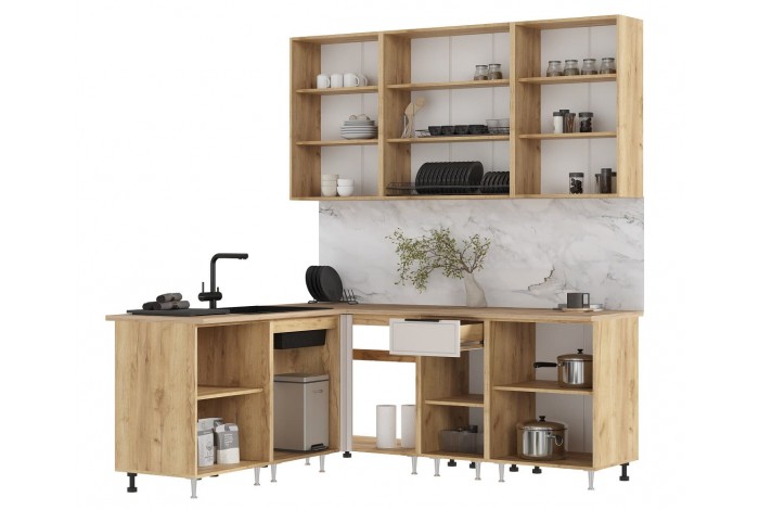 Кухня угловая Николь 1,8х2,0/900 м Дуб Крафт Золотой - Кашемир