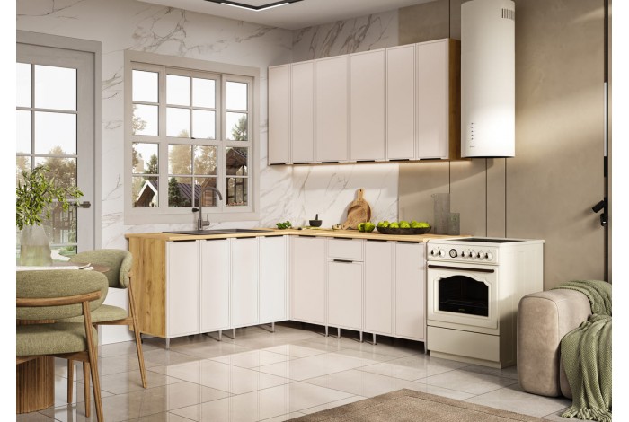 Кухня угловая Николь 1,8х2,0/900 м Дуб Крафт Золотой - Кашемир