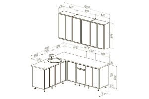 Кухня угловая "Николь" 1,8х2,0/900 м Белый - Холст Латте