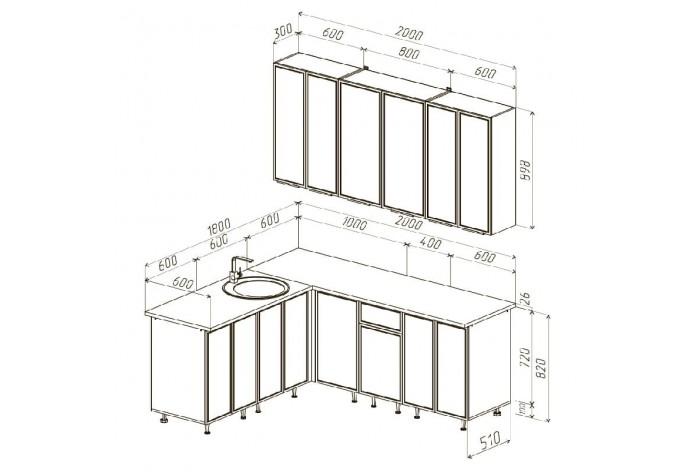 Кухня угловая Николь 1,8х2,0/900 м Дуб Крафт Золотой - Кашемир