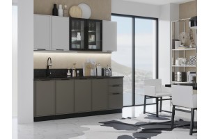 Кухня "Николь" 2,0 м комплект 1 (холст вулканический - холст белый)