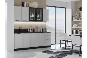 Кухня "Николь" 2,0 м комплект 1 (холст белый - холст белый)