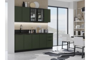 Кухня "Николь" 2,0 м комплект 1 (холст тёмно-зелёный)