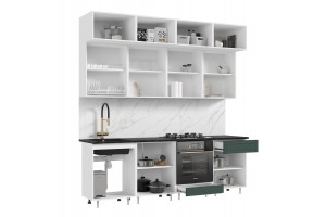 Кухня "Престиж" 2.4 м ВТ (белый - браш мени грин)