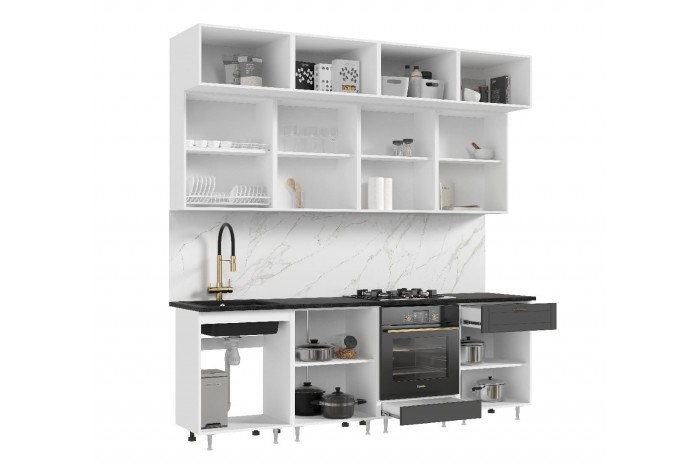 Кухня Престиж 2.4 м ВТ белый - графит софт