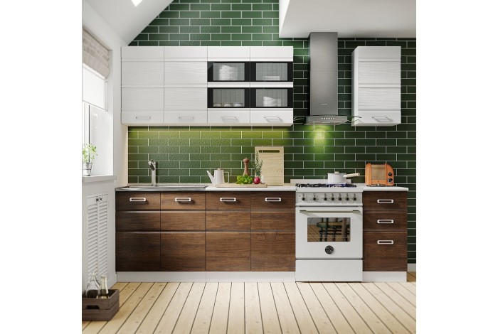 Кухня Техно-2 2.0 м дерево - белый матовый