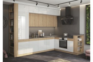 Кухня угловая "Техно-5" 2,24х3,2 м ВТ (дуб сонома - белый глянец)