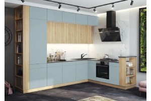Кухня угловая "Техно-5" 2,24х3,2 м ВТ (дуб сонома - браш деним блю)