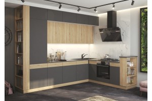 Кухня угловая "Техно-5" 2,24х3,2 м ВТ (дуб сонома - графит софт)