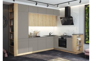 Кухня угловая "Техно-5" 2,24х3,2 м ВТ (дуб сонома - браш текстура грей)