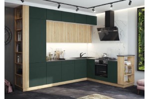 Кухня угловая "Техно-5" 2,24х3,2 м ВТ (дуб сонома - браш мени грин)