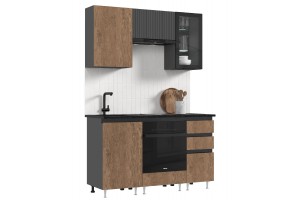 Кухня "Техно-6" 1,5 м ВТ (графит - экзотическое дерево амазония)