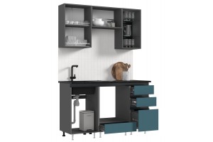 Кухня "Техно-6" 1,5 м ВТ (графит - атлантик софт)