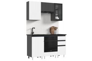 Кухня "Техно-6" 1,5 м ВТ (графит - белый снег софт)