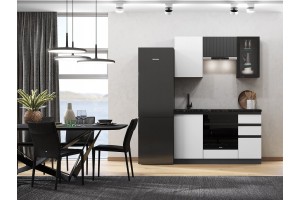 Кухня "Техно-6" 1,5 м ВТ (графит - белый снег софт)