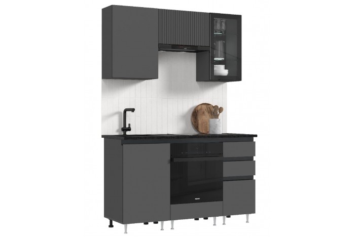 Кухня Техно-6 1,5 м ВТ графит - графит софт