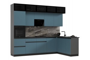 Кухня угловая "Техно-6" 1,8х3,0 м ВТ (графит софт - браш блю)