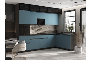 Кухня угловая "Техно-6" 1,8х3,0 м ВТ (графит софт - браш блю)