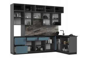 Кухня угловая "Техно-6" 1,8х3,0 м ВТ (графит софт - браш блю)