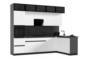 Кухня угловая "Техно-6" 1,8х3,0 м ВТ (графит софт - браш вайт)