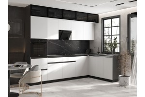 Кухня угловая "Техно-6" 1,8х3,0 м ВТ (графит софт - браш вайт)