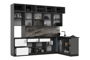 Кухня угловая "Техно-6" 1,8х3,0 м ВТ (графит софт - браш вайт)