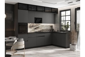 Кухня угловая "Техно-6" 1,8х3,0 м ВТ (графит - графит софт)