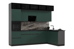 Кухня угловая "Техно-6" 1,8х3,0 м ВТ (графит софт - браш мени грин)