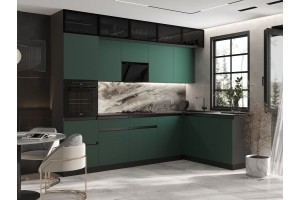 Кухня угловая "Техно-6" 1,8х3,0 м ВТ (графит софт - браш мени грин)