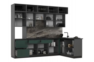 Кухня угловая "Техно-6" 1,8х3,0 м ВТ (графит софт - браш мени грин)