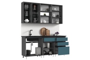 Кухня "Техно-6" 2.0 м ВТ (графит - атлантик софт)