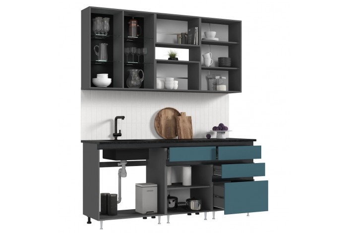 Кухня Техно-6 2.0 м ВТ графит - атлантик софт